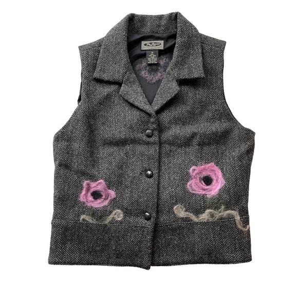 Vintage GAP Wool Vest Gray Pink Size Medium Herringbone Classic Tailored Y2K - Picture 1 of 11